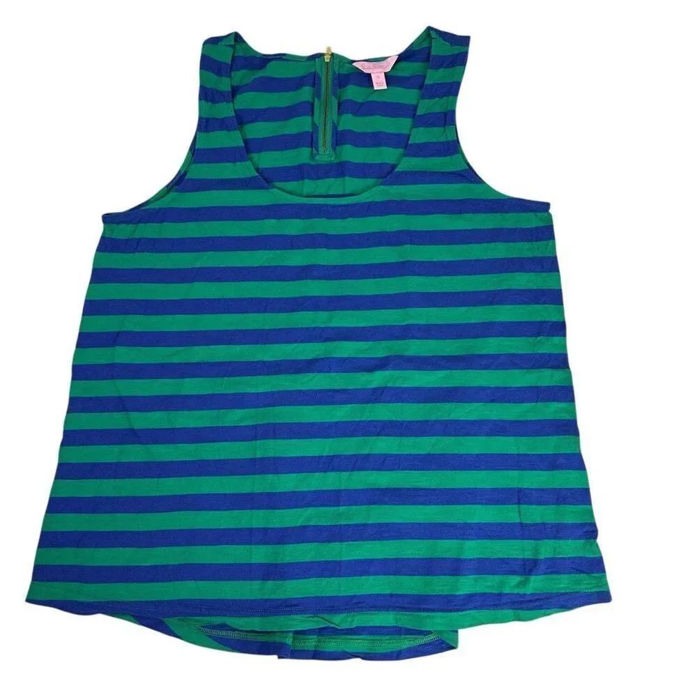 Lilly Pulitzer XL Green Blue Starboard Stripe Cotton Tank Back Zip